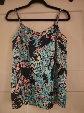 Lilly Pulitzer Women’s Printed Spaghetti Strap Cami Top - Navy & Teal Floral
